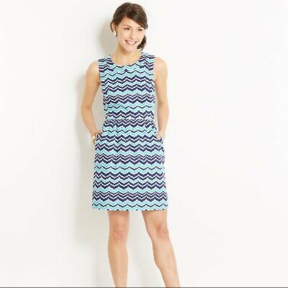 Vineyard Vines Sheath Mini Dress White & Blue Chevron Whale Tail Print Size 6